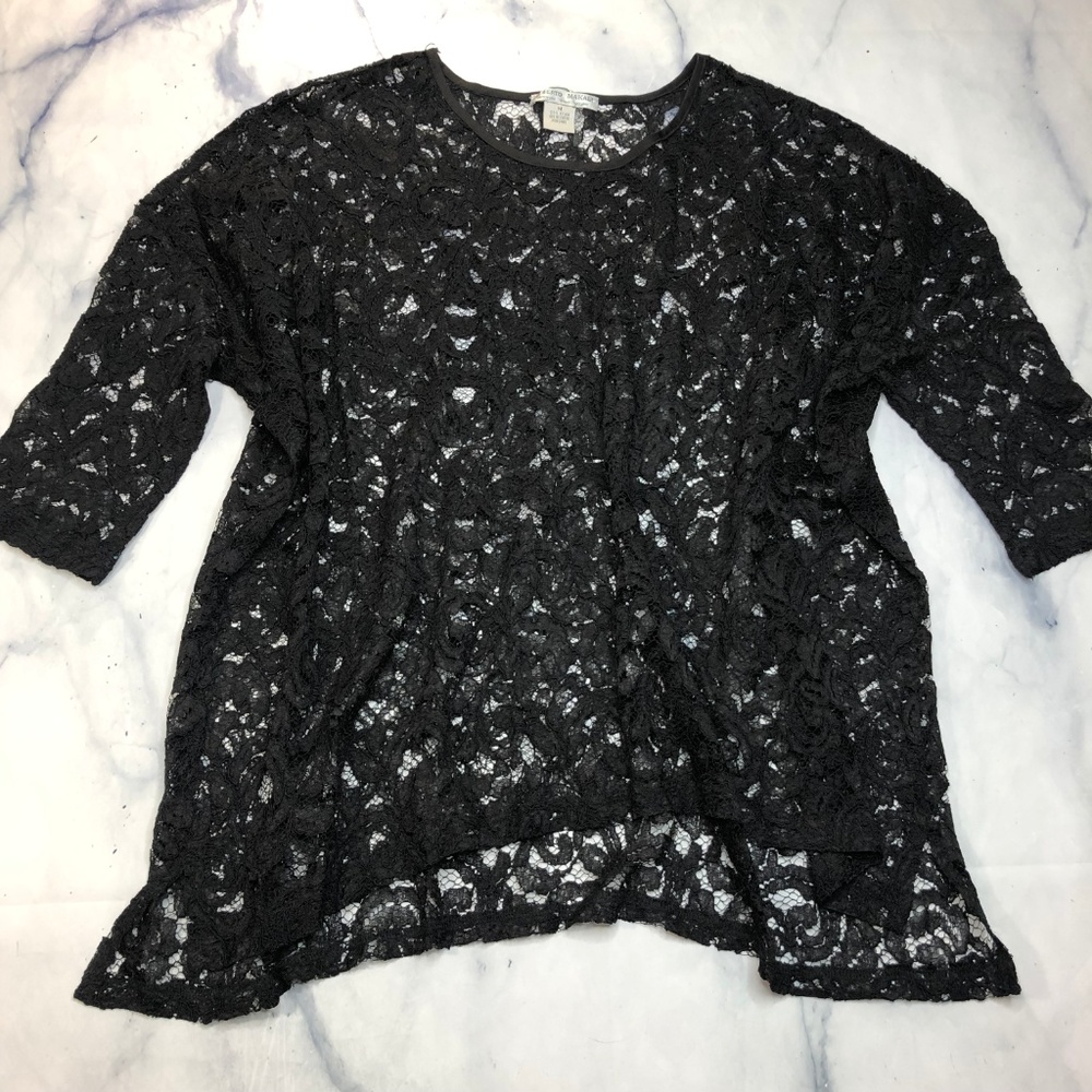 Alberto Makali Sheer Black Floral Lace Blouse - Picture 3 of 7